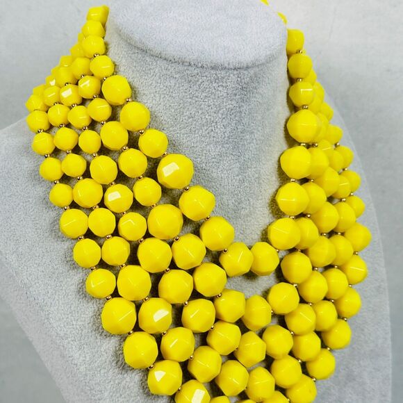 Kate Spade Necklace Layered Beaded Chunky Yellow Cut to the Chase Faceted 18" - Picture 3 of 9